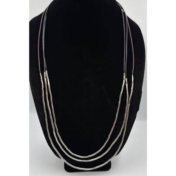 Silpada 925 Silver Flash N2196 Necklace Liquid Sterling Brown Leather Cord 30” - Picture 3 of 8